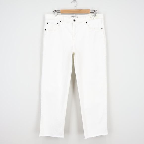 NWT Abercrombie & Fitch The Mid Rise '90s Straight Raw Hem Jean White 32/14 S - Picture 3 of 10